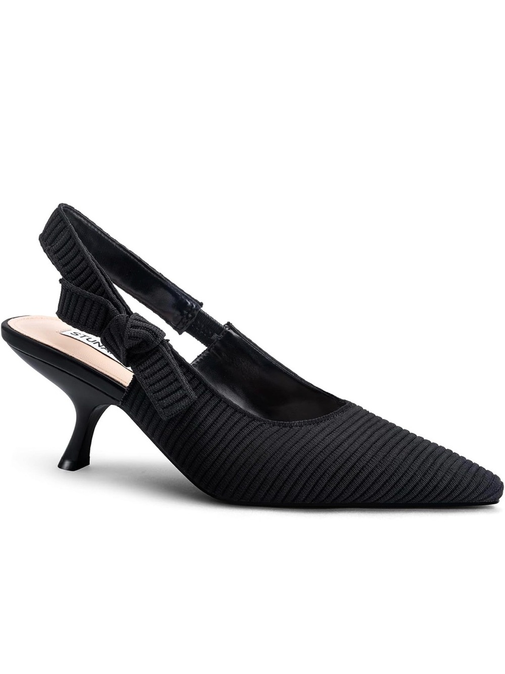 Skechers Black Ribbed Slingback Pointed-Kitern Heel Pumps